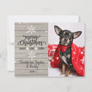 Rustic Wood Snowflakes Christmas Dog Photo Card