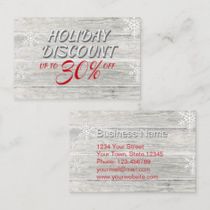 Rustic Wood Snowflakes Festive Red Script Discount Card