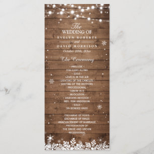 Rustic Wood Snowflakes Winter Wedding Program Programme