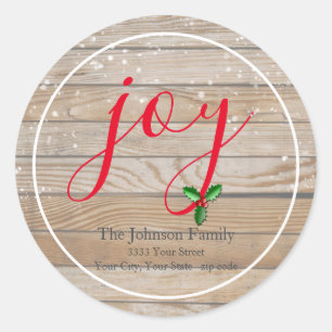 Rustic Wood Snowy Joy Return Address Envelope Seal