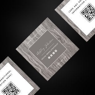 Rustic Wood Social Media Manager Qr Code Elegant Square Business Card