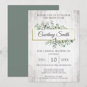 Rustic Wood Southern Cotton Boll Bridal Shower Invitation