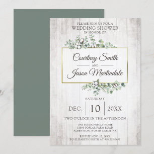Rustic Wood Southern Cotton Boll Wedding Shower Invitation