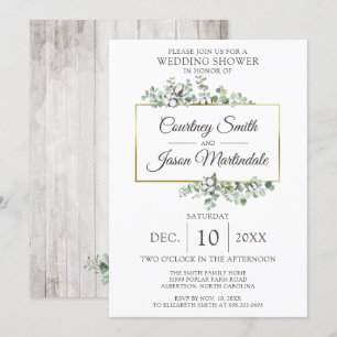 Rustic Wood Southern Cotton Boll Wedding Shower Invitation
