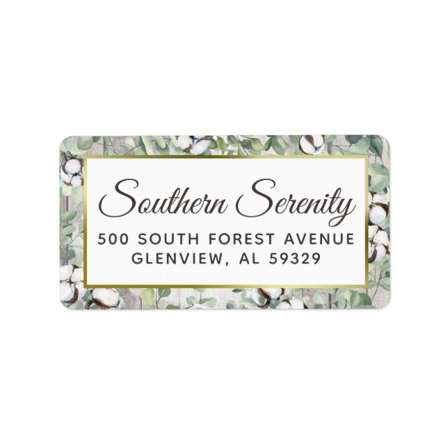 Rustic Wood Southern Cotton & Botanical Address Label (Front)