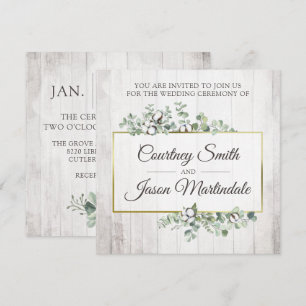Rustic Wood Southern Cotton Botanical Wedding Invitation