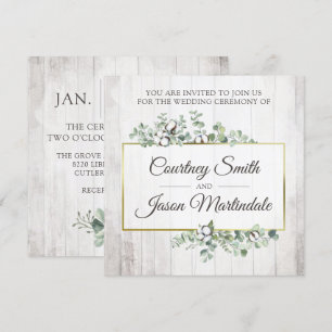 Rustic Wood Southern Cotton Botanical Wedding Invitation