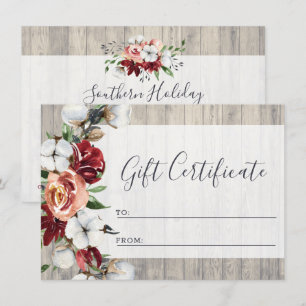 Rustic Wood Southern Cotton Gift Certificate Card