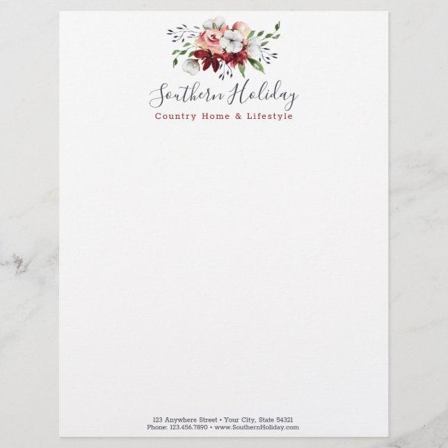 Rustic Wood & Southern Country Cotton Boutique Custom Letterhead (Front)