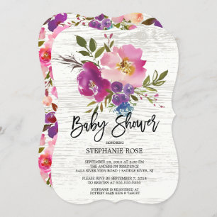Rustic Wood Spring Bouquet Baby Shower Invitation