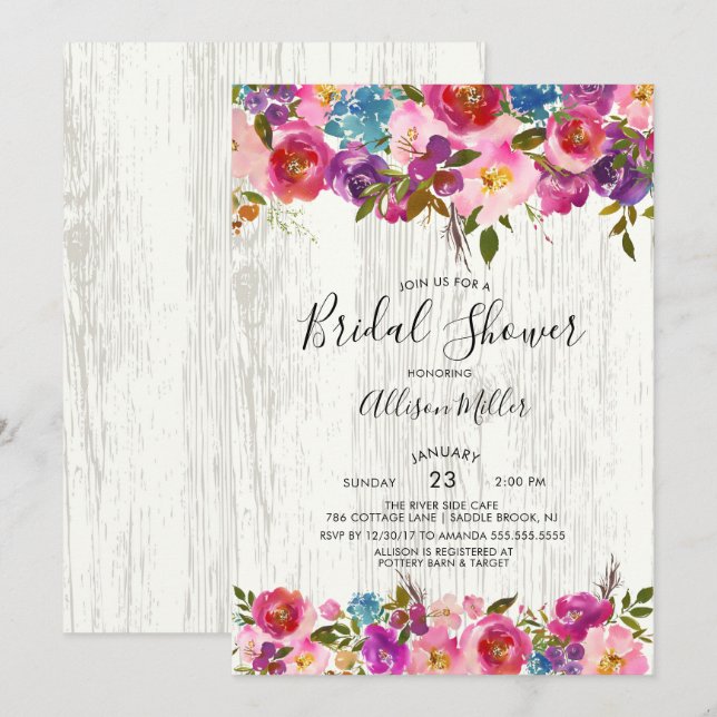 Rustic Wood Spring Floral Bridal Shower Invitation (Front/Back)