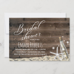 Rustic Wood Starfish Beach Bottle Bridal Shower Invitation