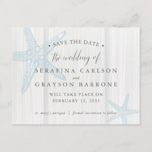 Rustic Wood Starfish Beach Wedding Save the Date Announcement Postcard