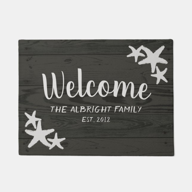 Rustic Wood Starfish Beluga Grey Doormat (Front)