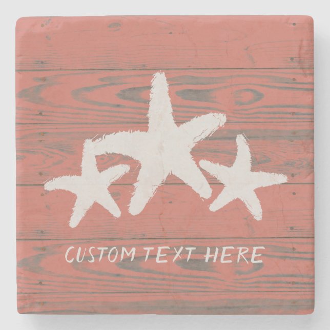 Rustic Wood Starfish Living Coral Stone Coaster (Front)