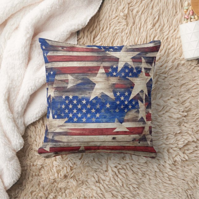 Rustic Wood Stars and Stripes Cushion (Blanket)
