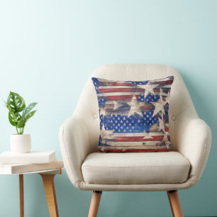 Rustic Wood Stars and Stripes Cushion