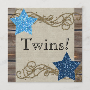Rustic Wood Stars Twin Boy Baby Shower Invitation