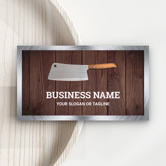 Rustic Wood Steel Butcher Knife Meat Shop Business Card (Creator Uploaded)