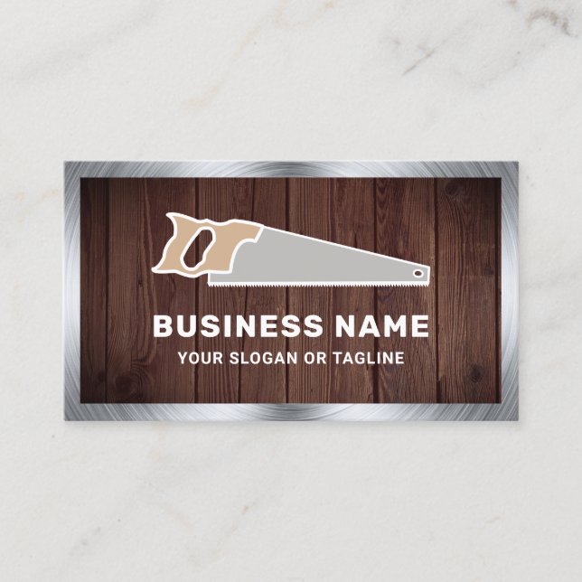 Rustic Wood Steel Hand Saw Handyman Carpenter Business Card (Front)