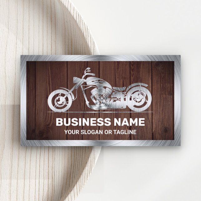 Rustic Wood Steel Motorbike Motorcycle Mechanic Business Card (Creator Uploaded)
