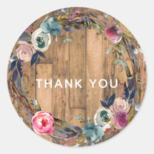 Rustic Wood Stick Floral Modern Wreath Favour Classic Round Sticker