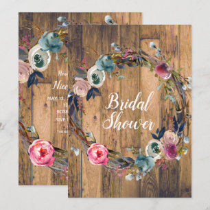 Rustic Wood Stick Floral Wreath Bridal Shower Invitation
