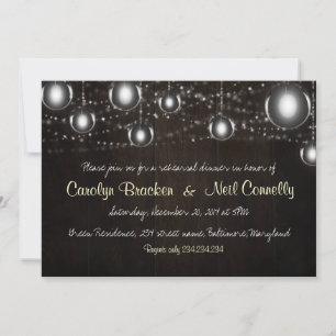 Rustic Wood String Light Wedding Rehearsal Dinner Invitation