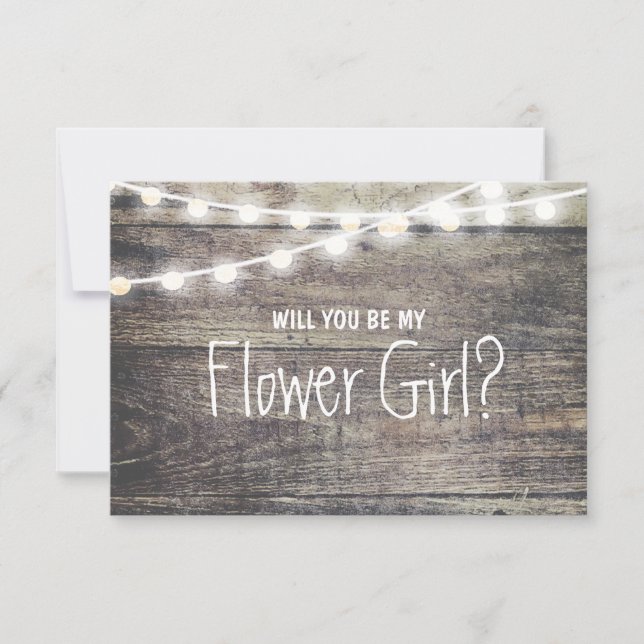 Rustic wood string light Will you be my FlowerGirl Invitation (Front)