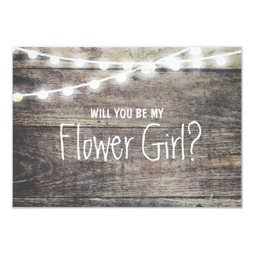Image of Rustic wood string light Will you be my FlowerGirl Invitation