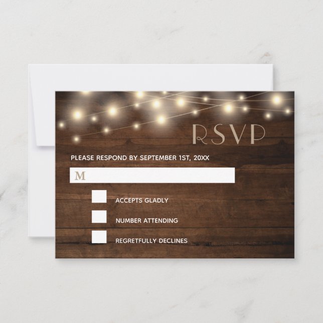 Rustic Wood String Lights and Lace | RSVP (Front)