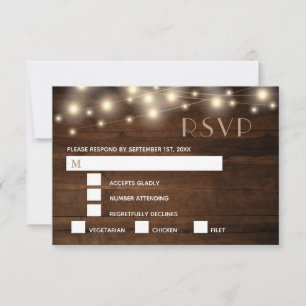 Rustic Wood String Lights and Lace RSVP Meal