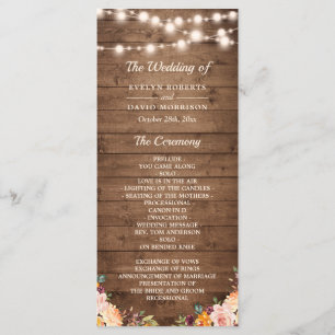 Rustic Wood String Lights Autumn Floral Wedding Programme