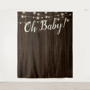 Rustic Wood String Lights Baby Shower Backdrop Tapestry