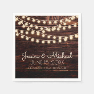 Rustic Wood String Lights Barn Wedding Napkin