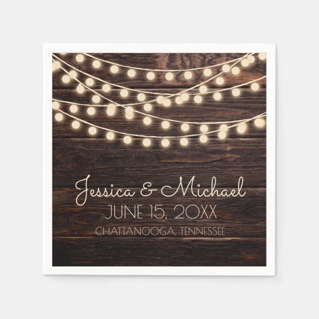 Rustic Wood String Lights Barn Wedding Napkin (Front)