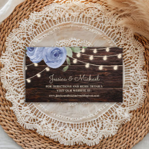 Rustic Wood String Lights Blue Floral Wedding Business Card