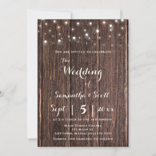 Rustic Wood String Lights Boho Wedding Invitations