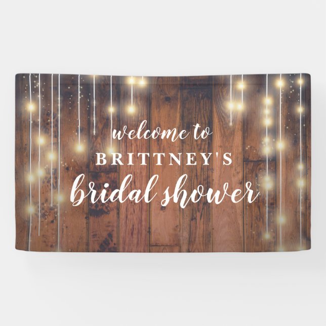 Rustic Wood String Lights Bridal Shower Banner (Horizontal)
