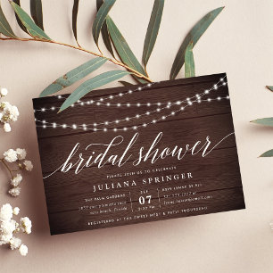 Rustic Wood String Lights Bridal Shower Invitation