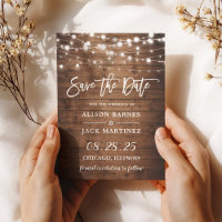 Rustic Wood String Lights Brush Script Wedding