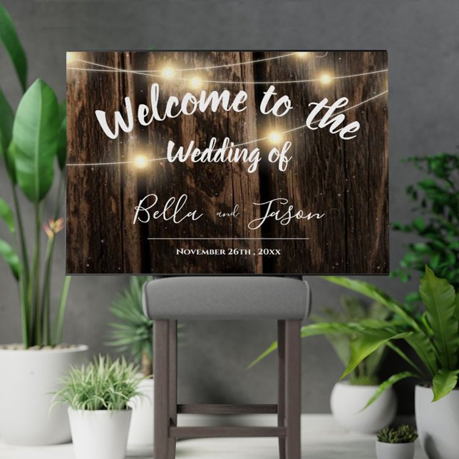 Rustic Wood String Lights Country Wedding Welcome Poster (Rustic Wood String Lights Country Wedding Welcome Poster)