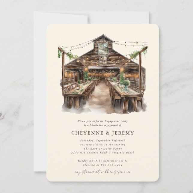 Rustic Wood String Lights Engagement Party  Invitation (Front)
