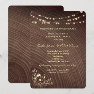 Rustic Wood String Lights Engagement Party Invitation