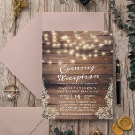 Rustic Wood & String Lights Evening Reception<br><div class="desc">An invitation for your evening reception! A classic wedding theme with a rustic wood background,  faux vintage lace,  and string lights. Your event details appear in formal typography. The coordinating collection is available in our store. Feel free to message me with any questions,  I'll be happy to help! :)</div>