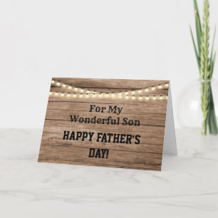 Rustic Wood & String Lights Fathers Day For Son Holiday Card
