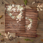 Rustic Wood String Lights Floral 50th Anniversary Invitation<br><div class="desc">Featuring pretty string lights and a delicate watercolor floral greenery garland on a rustic wood background,  this chic botanical 50th wedding anniversary invitation can be personalised with your special wedding anniversary information. The reverse features a matching floral garland framing your anniversary dates in elegant typography. Designed by Thisisnotme©</div>