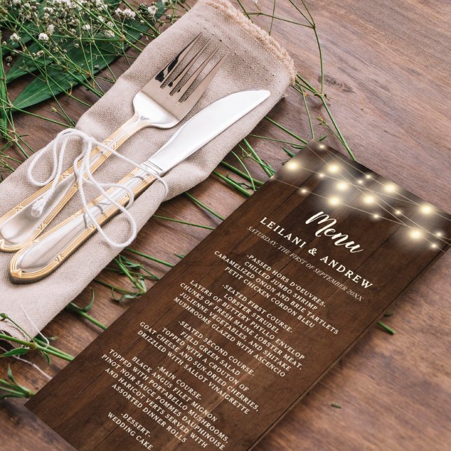 Rustic Wood String Lights Floral Mason Jar Menu (Creator Uploaded)