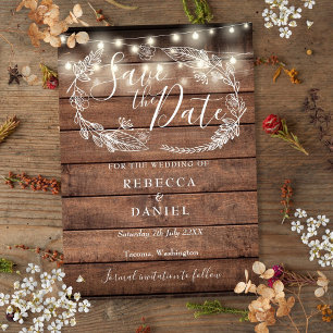 Rustic Wood String Lights Floral Wedding Save The Date
