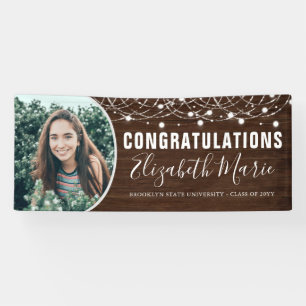 Rustic Wood String Lights Grad Photo Graduation  Banner